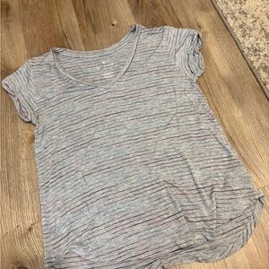 American Eagle Gray Striped V-Neck Soft & Sexy Top